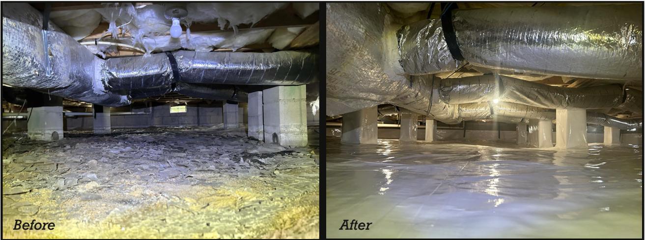 before-and-after image Crawl Space Before and After Treatment